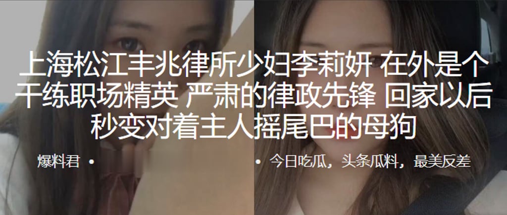 上海松江丰兆律所少妇“李莉妍”在外是个干练职场精英，严肃的律政先锋，回家以后秒变对着主人摇尾巴的母狗